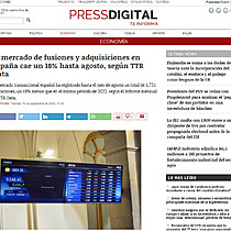 El mercado de fusiones y adquisiciones en Espaa cae un 18% hasta agosto, segn TTR Data
